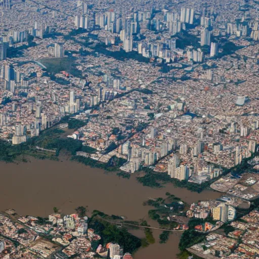 Prompt: aerial photo of sao paulo with a flood of 2 5 meters high, realistic, 4 k