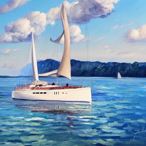 Image similar to viktor orban sailing a yacht, oil painting