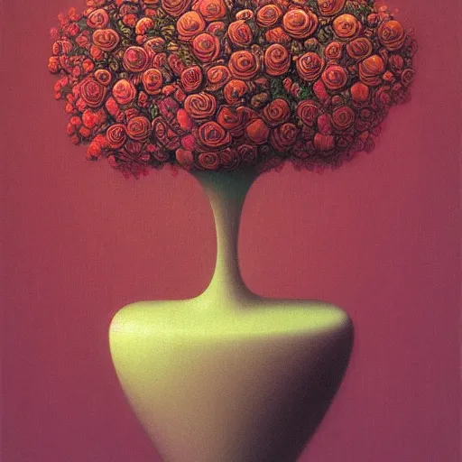 Image similar to a vase full of roses by lisa frank and zdislaw beksinski