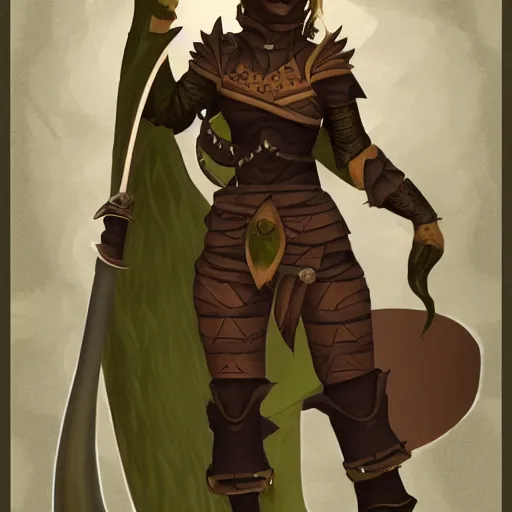 Image similar to female dragonborn, in the style of Sam Santala