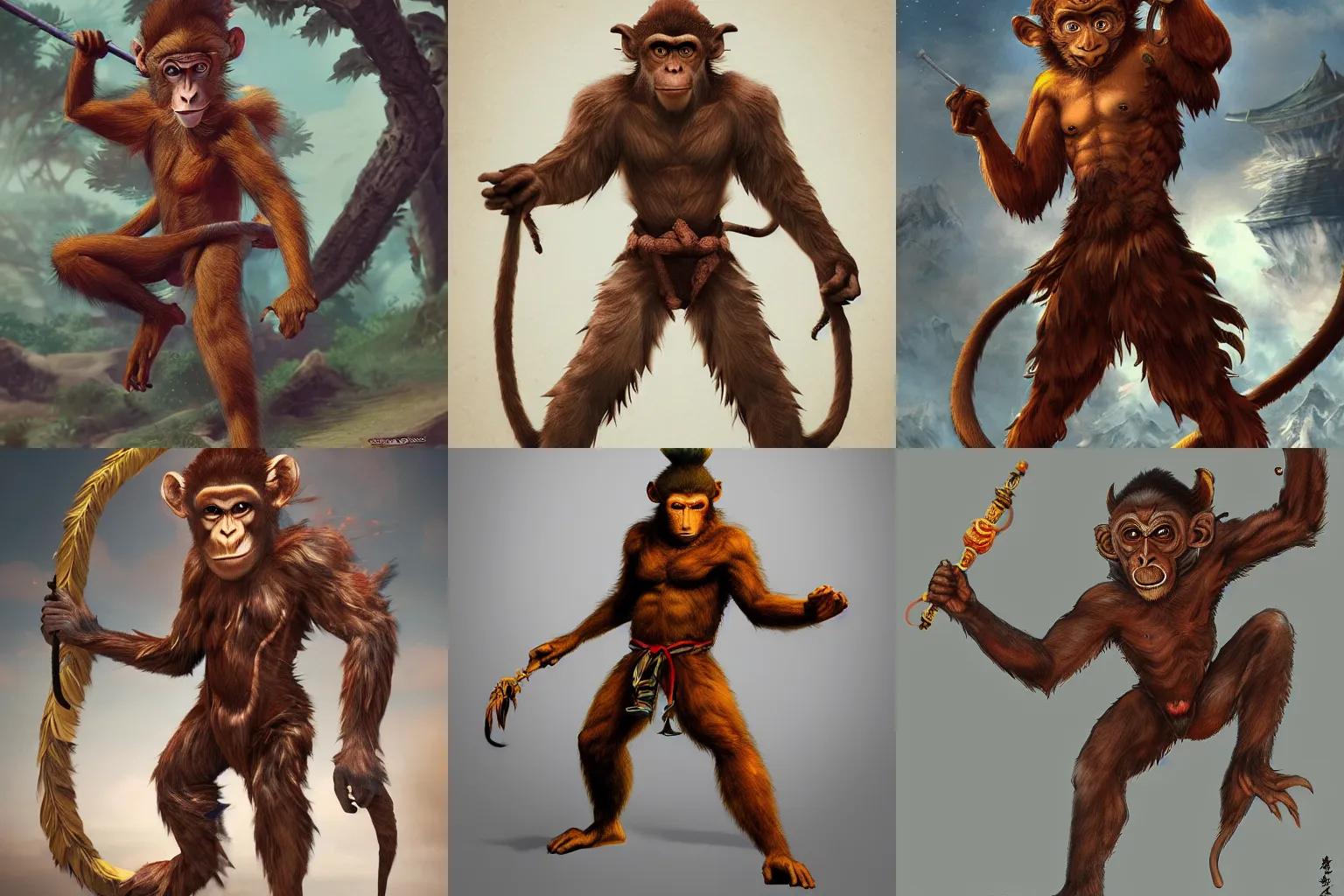 Prompt: tang mo, vastayan,Vanara , apeling, monkey folk, beast folk, humanoid monkey fantasy race ,wukong, monkey king, featured on artstation
