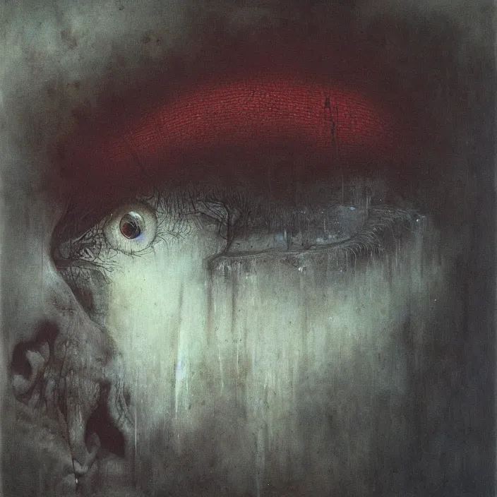 Image similar to beksinski, zdzisław - her eyes wide, oil on canvas