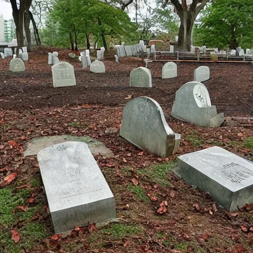 Image similar to sunken and broken headstones from the 1 8 0 0 s in a modern day park