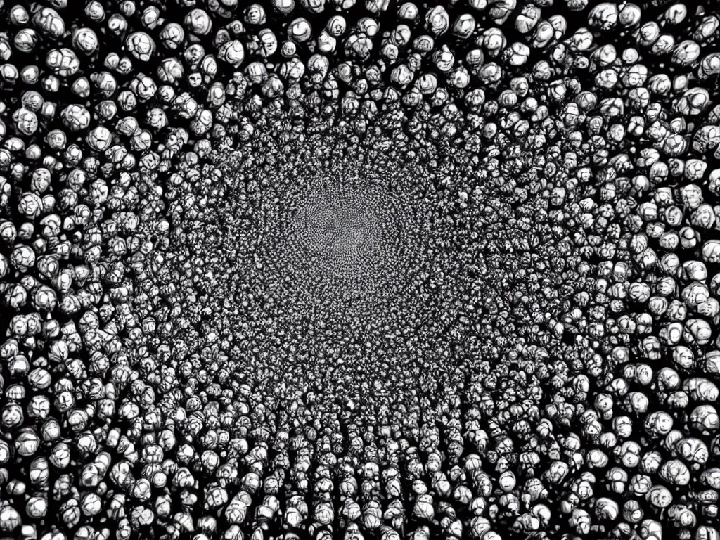 Image similar to 10,100 eyeballs looking through a stargate at night