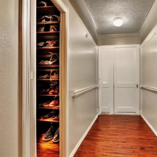 Image similar to a real estate home interior photo. a closet with a portal to another reality in it.