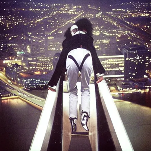 Prompt: “Michael Jackson Moonwalking on top of the St.Louis Arch”