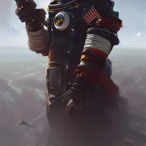 Image similar to pirate astronaut, fullbody, fantasy, intricate, elegant, highly detailed, digital painting, artstation, concept art, smooth, sharp focus, illustration, art by greg rutkowski