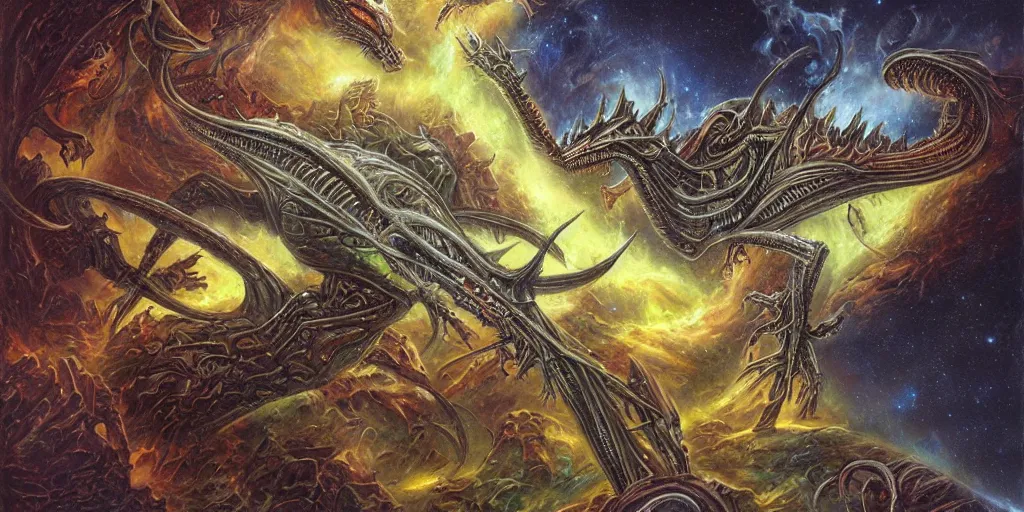 Image similar to alien space dragon by dan seagrave art