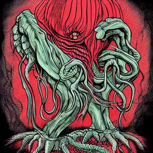 Image similar to cthulhu in the style of junji ito