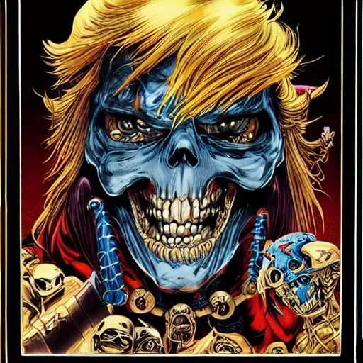 Image similar to portrait of crazy he - man skeletor, symmetrical, by yoichi hatakenaka, masamune shirow, josan gonzales and dan mumford, ayami kojima, takato yamamoto, barclay shaw, karol bak, yukito kishiro