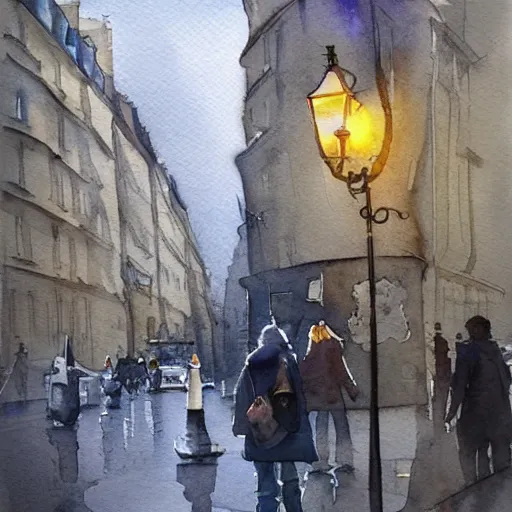 Prompt: very beautiful watercolor painting for paris streets, artstation.