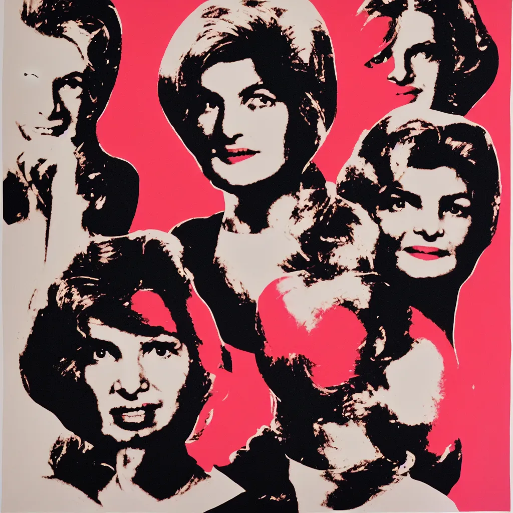 Image similar to andy warhol style silk screen print of jacqueline kennedy