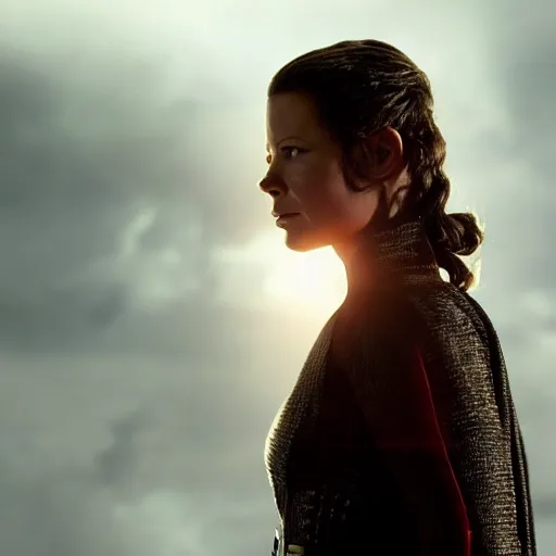 Image similar to evangeline lilly in'star wars ', cinematic scene, cinematic lighting, 1 4 mm