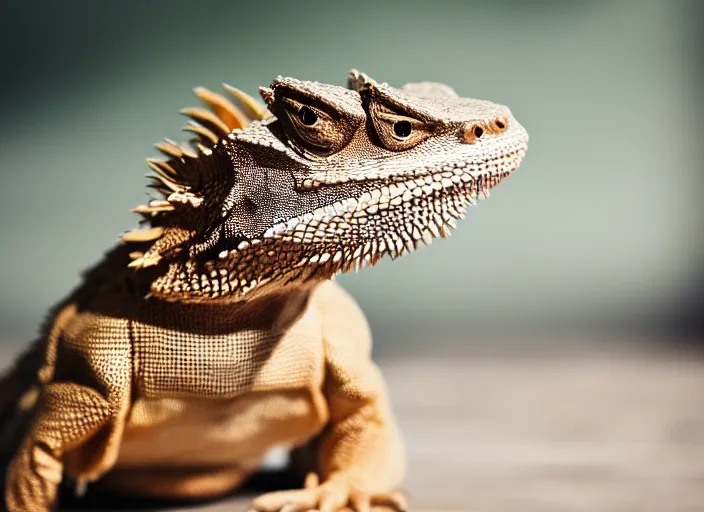 Image similar to dslr portrait still of a bearded dragon wearing a top hat and a red bowtie, 8 k 8 5 mm f 1. 4