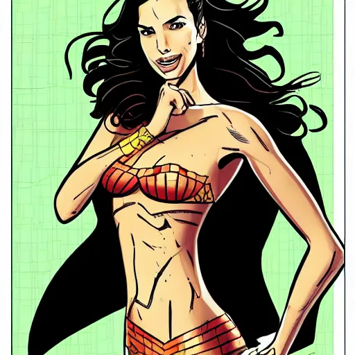 Prompt: sexy gal gadot as drawn in style of garfield comics