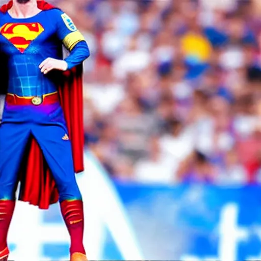 Image similar to a still of Messi as Superman