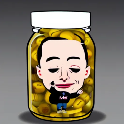 Image similar to homunculus elon musk pickled in a jar