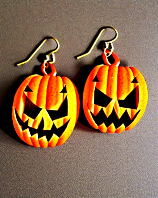 Image similar to spooky jack'o'lantern, 2 d lasercut earrings,