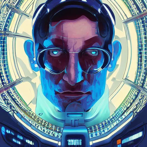Image similar to cyberpunk portrait of benjamin netanyahu as a cyborg, by clint cearley and ashley wood and alphonse mucha