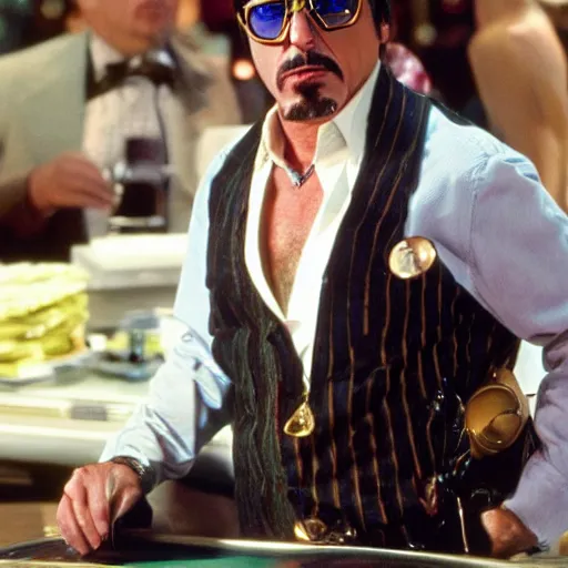 Prompt: robert downey jr. starring in weekend at bernie's 3 - bernie in a vegas casino.