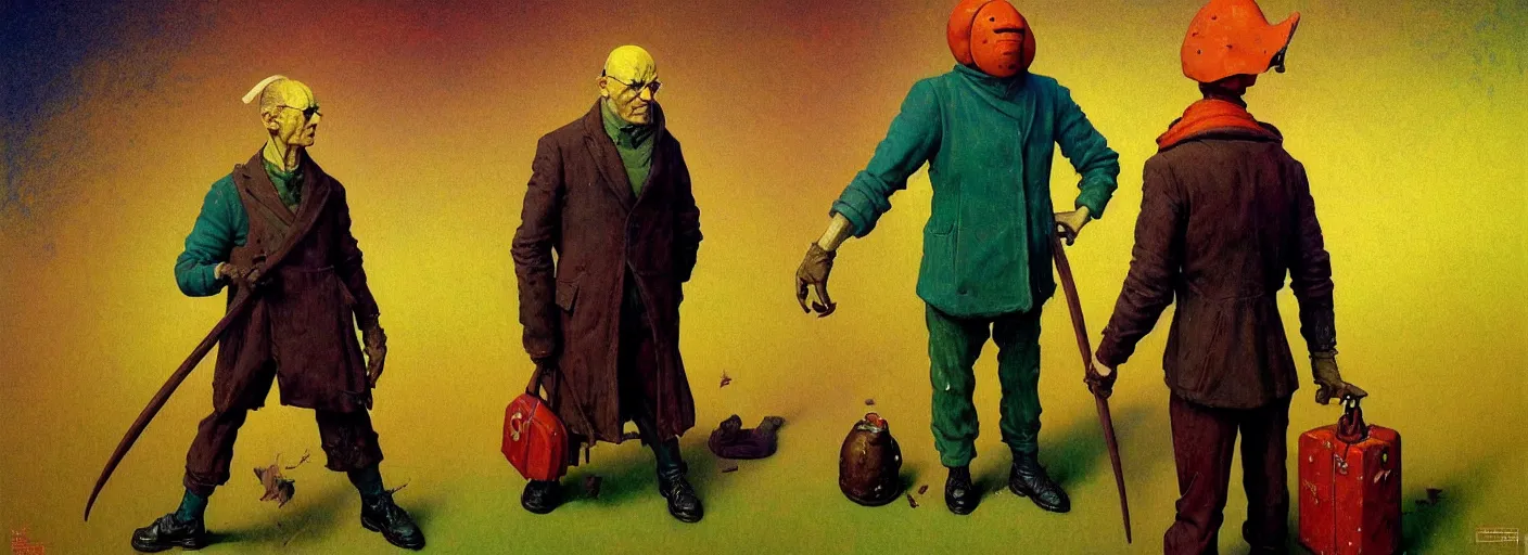 Image similar to full - body portrait surreal colorful clay fighting artstation rpg gentleman character concept art anatomy, action pose, very coherent and colorful high contrast masterpiece by norman rockwell franz sedlacek hieronymus bosch dean ellis simon stalenhag rene magritte gediminas pranckevicius, dark shadows, sunny day, hard lighting, reference sheet white! background