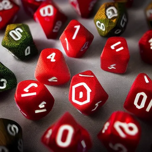 Image similar to d 2 0 as fuzzy dice, realistic photography, high detailed