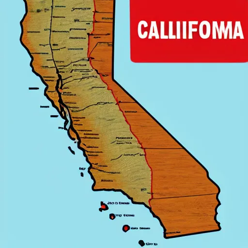 Prompt: map of the state of california with a screaming face