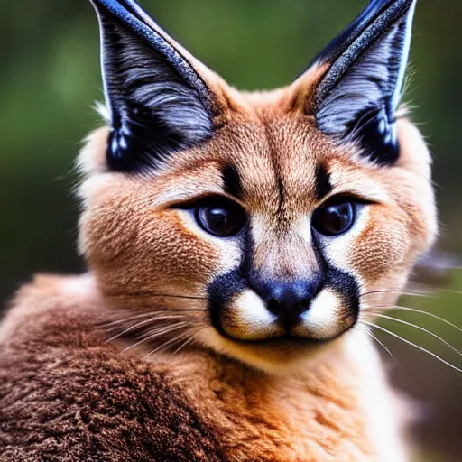 Image similar to portrait photo of cute fluffy caracal, with laurel wreath, highly detailed, high resolution, cosplay photo, bokeh soft, 1 0 0 mm, trending on instagram, by professional photographer, soldier clothing, shot with a canon, low saturation