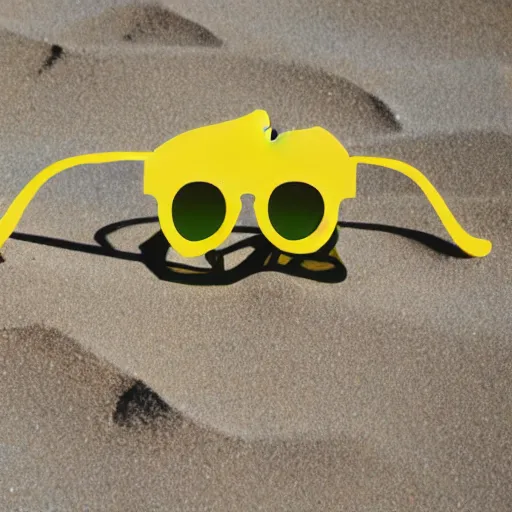 Prompt: a lemon character wearing sunglasses on the beach, disco diffusion style