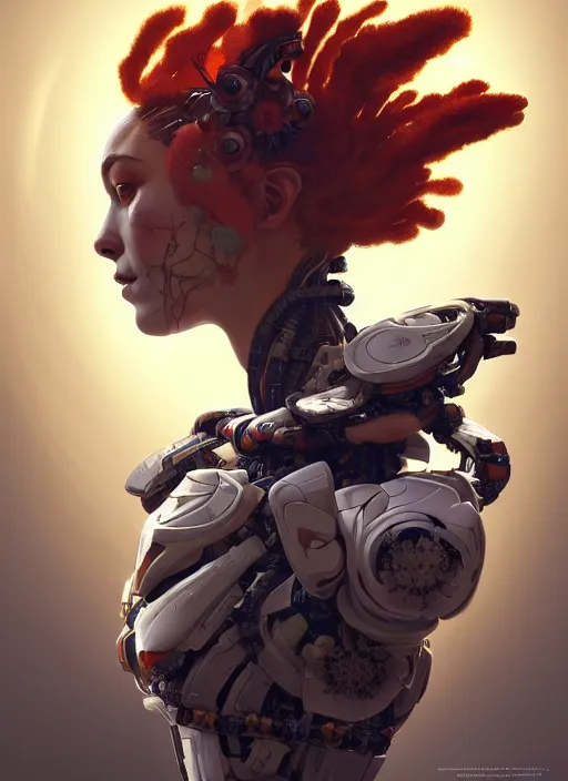 Image similar to symmetry!! portrait of a hybrid robot astronaut, floral! horizon zero dawn machine, intricate, elegant, highly detailed, digital painting, artstation, concept art, smooth, sharp focus, illustration, art by artgerm and greg rutkowski and alphonse mucha, 8 k