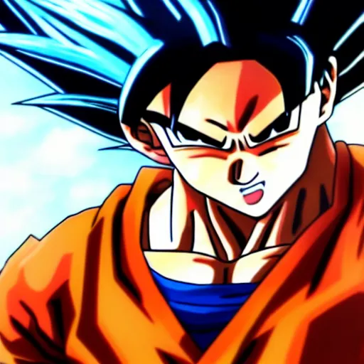 Image similar to photorealistic version of goku from dragonball z