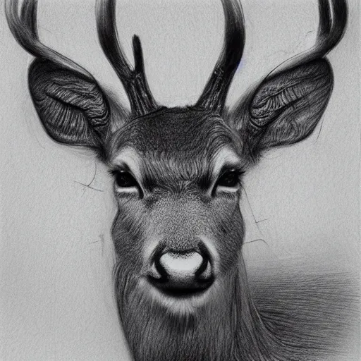Prompt: deer face only, pencil drawing, pastel, by marc simonetti