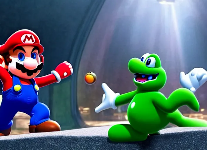 Image similar to film still of mario and yoshi in the new sci - fi movie, 8 k