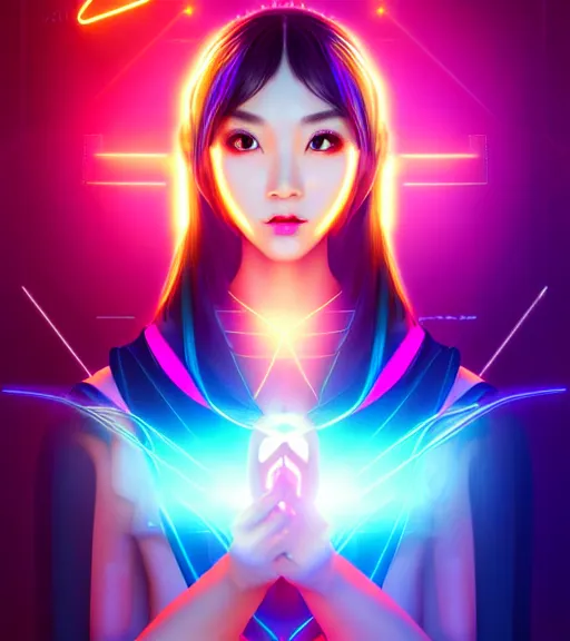 Prompt: symmetry!! asian princess girl of technology, solid cube of light, hard edges, product render retro - futuristic poster scifi, lasers and neon circuits, beautiful asian princess girl, intricate, elegant, highly detailed, digital painting, artstation, concept art, smooth, sharp focus, illustration, dreamlike, art by artgerm