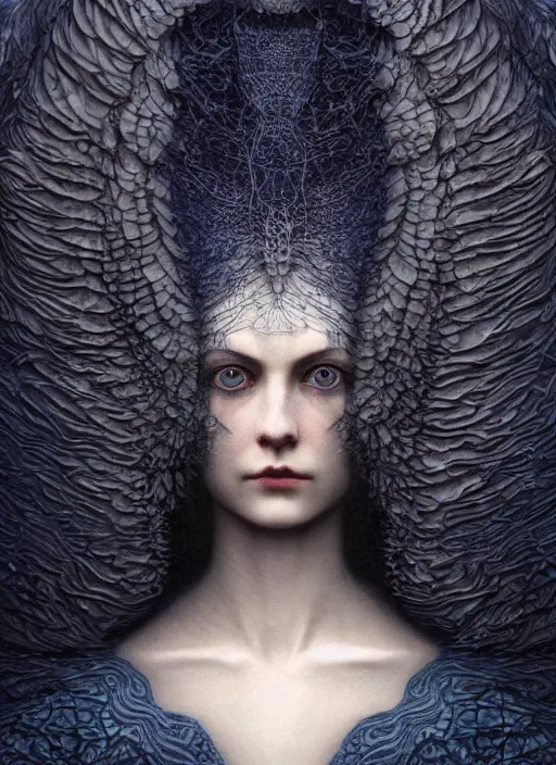 Image similar to Her huge ominous glowing blue eyes staring into my soul , perfect eyes, soft pale white skin, intricate stunning highly detailed, agostino arrivabene, Tomasz strzalkowski, twisted dark lucid dream, 8k portrait render, raven angel wings, swirling thick smoke , beautiful lighting, dark fantasy art, cgsociety