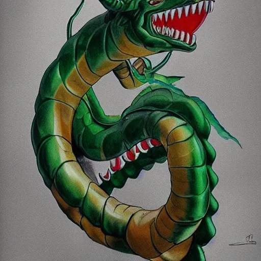 Image similar to shenron, hyper realistic portrait, smiling