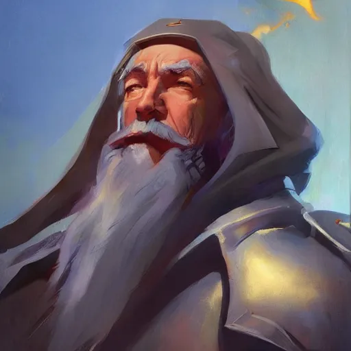 Image similar to greg manchess portrait painting of partially armored albus dumbledore as overwatch character, medium shot, asymmetrical, profile picture, organic painting, sunny day, matte painting, bold shapes, hard edges, street art, trending on artstation, by huang guangjian and gil elvgren and sachin teng