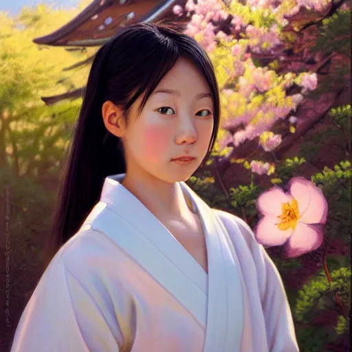 Image similar to detailed portrait of japanese girl, spring light, painting by alex horley