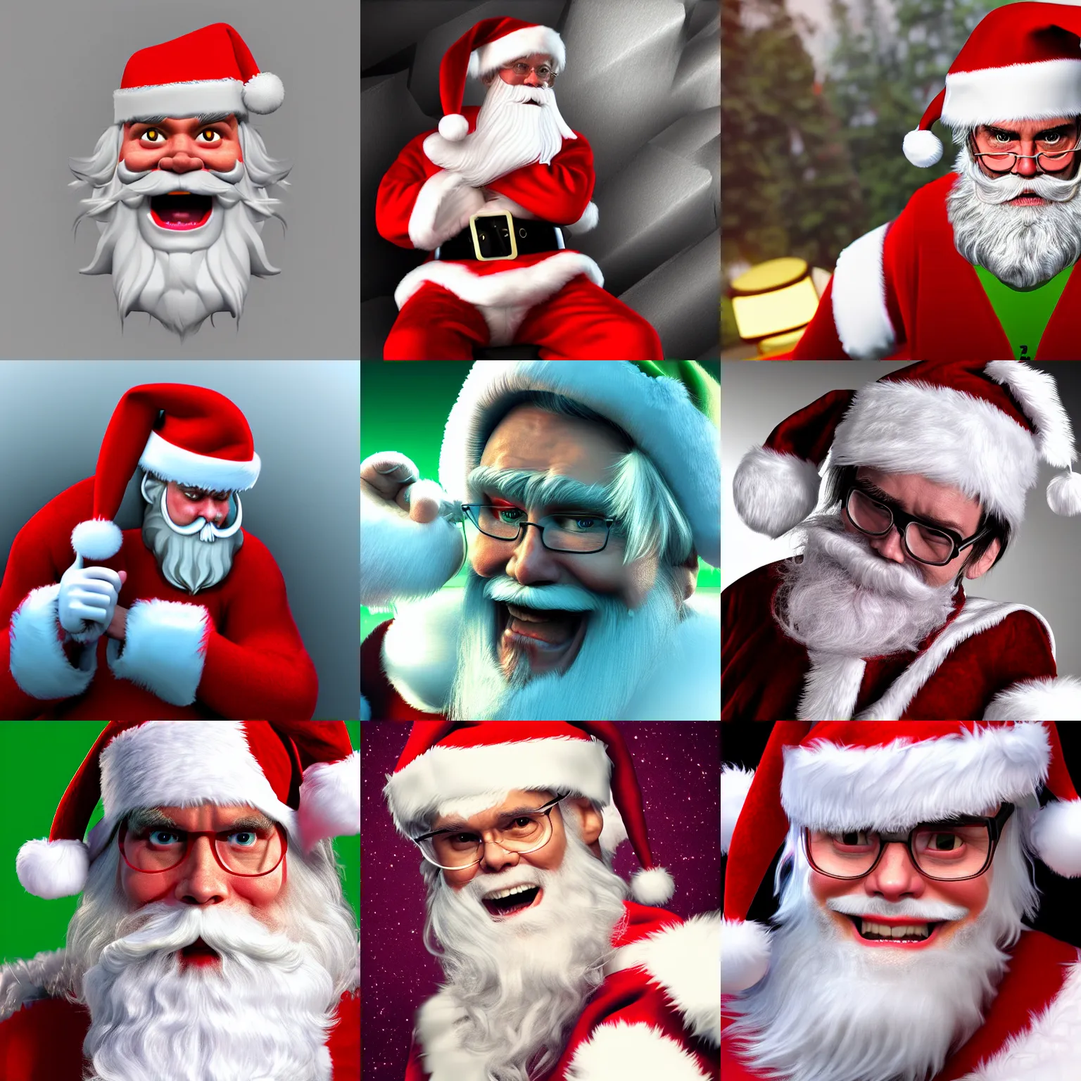 Prompt: jim carrey is santa claus, an ambient occlusion render by gatoken shunshi, pixiv, sots art, glitchy, hd mod, genderless