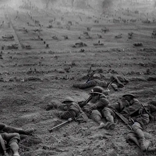 Image similar to 4k cinematic photograph Battle of the Somme 1916