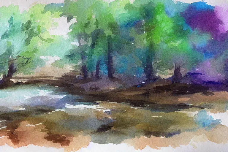 Image similar to river summer watercolor pen light color on artstation