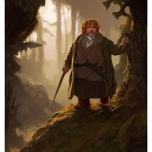 Image similar to A beautiful digital painting of a 30 year old hobbit dressed as a hobbit, by Stanley Artgerm Lau, frank frazetta, Rossdraws, James Jean, gerald brom, Andrei Riabovitchev, Marc Simonetti, and Sakimichan, trending on artstation, SFW version