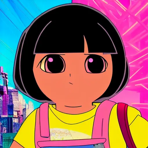 Image similar to Dora the explorer live action thriller cyber punk John Travolta directed by Michael Moore