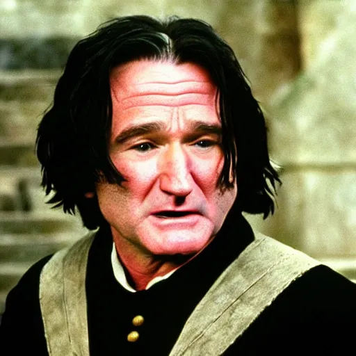 Image similar to Robin Williams playing Snape in Harry Potter, screenshot