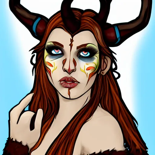 Image similar to tiefling druid with deer antlers growing out of their head blonde hair and large tribal jewelry and face paint