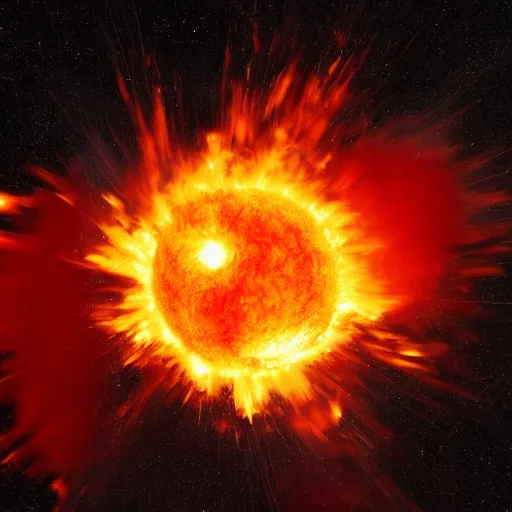 Image similar to red hot burning sphere embedded in fireball explosion with fire, 4 k