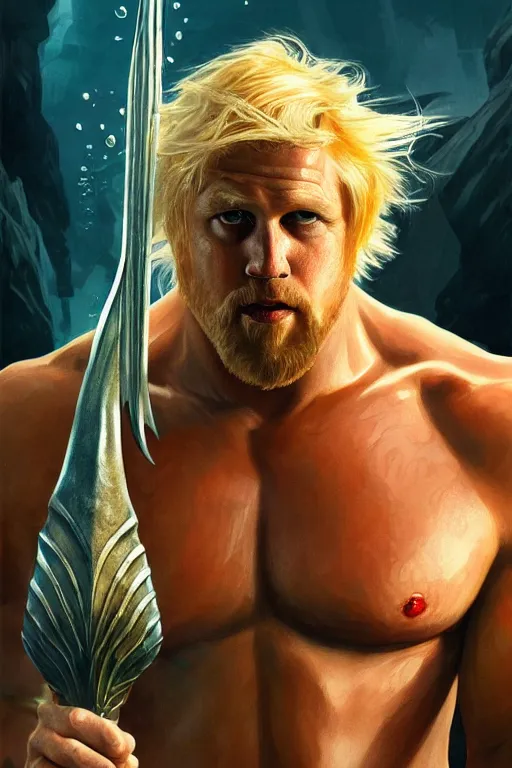 Image similar to Boris Johnson as Aquaman by Zack Snyder, muscular figure, realistic portrait, symmetrical, highly detailed, digital painting, artstation, concept art, smooth, sharp focus, illustration, cinematic lighting, art by artgerm and greg rutkowski and alphonse mucha