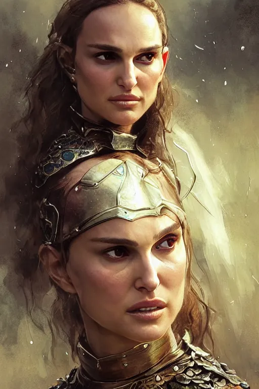 Image similar to natalie portman, legendary warrior, heroic, lord of the rings, tattoos, decorative ornaments, battle armor, by carl spitzweg, ismail inceoglu, vdragan bibin, hans thoma, greg rutkowski, alexandros pyromallis, perfect face, fine details, realistic shading photorealism