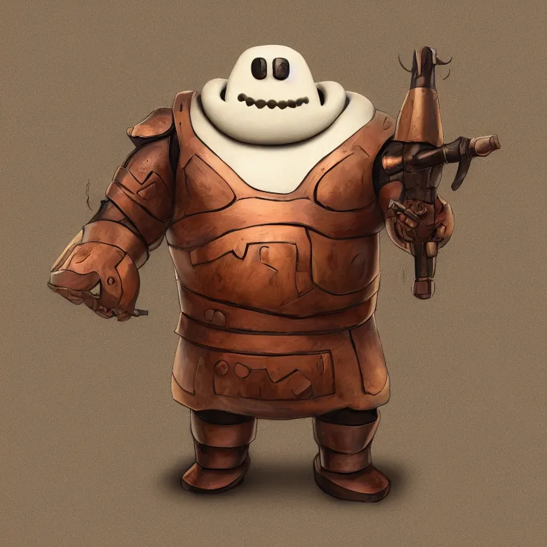 Image similar to a naive looking medieval fantasy baymax made out of wood and copper, digital art, trending on artstation