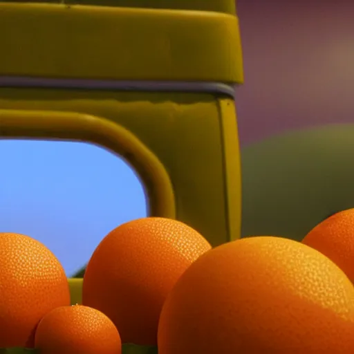 Image similar to a cinematic film still from a 2010 Pixar movie about anthropomorphic lemons, in the style of Pixar, shallow depth of focus